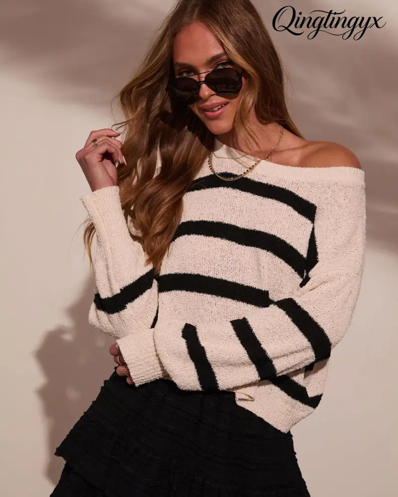 Lanie Striped Knit Sweater - Long Sleeve Sweater