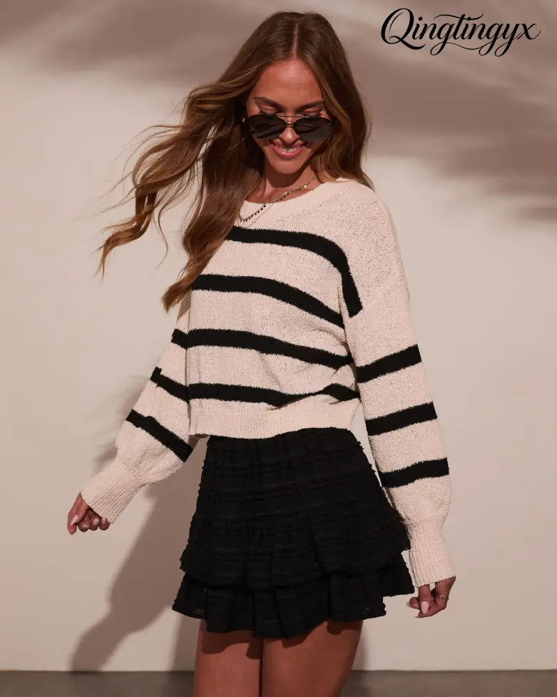 Lanie Striped Knit Sweater - Long Sleeve Sweater
