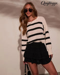 Lanie Striped Knit Sweater - Natural/Black / XS - Long Sleeve Sweater