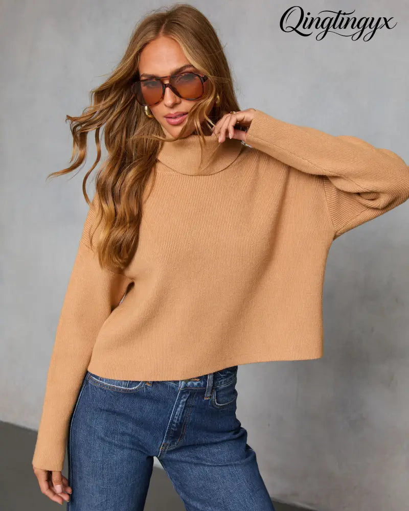 Latte Lover Turtleneck Knit Sweater - Long Sleeve Sweater