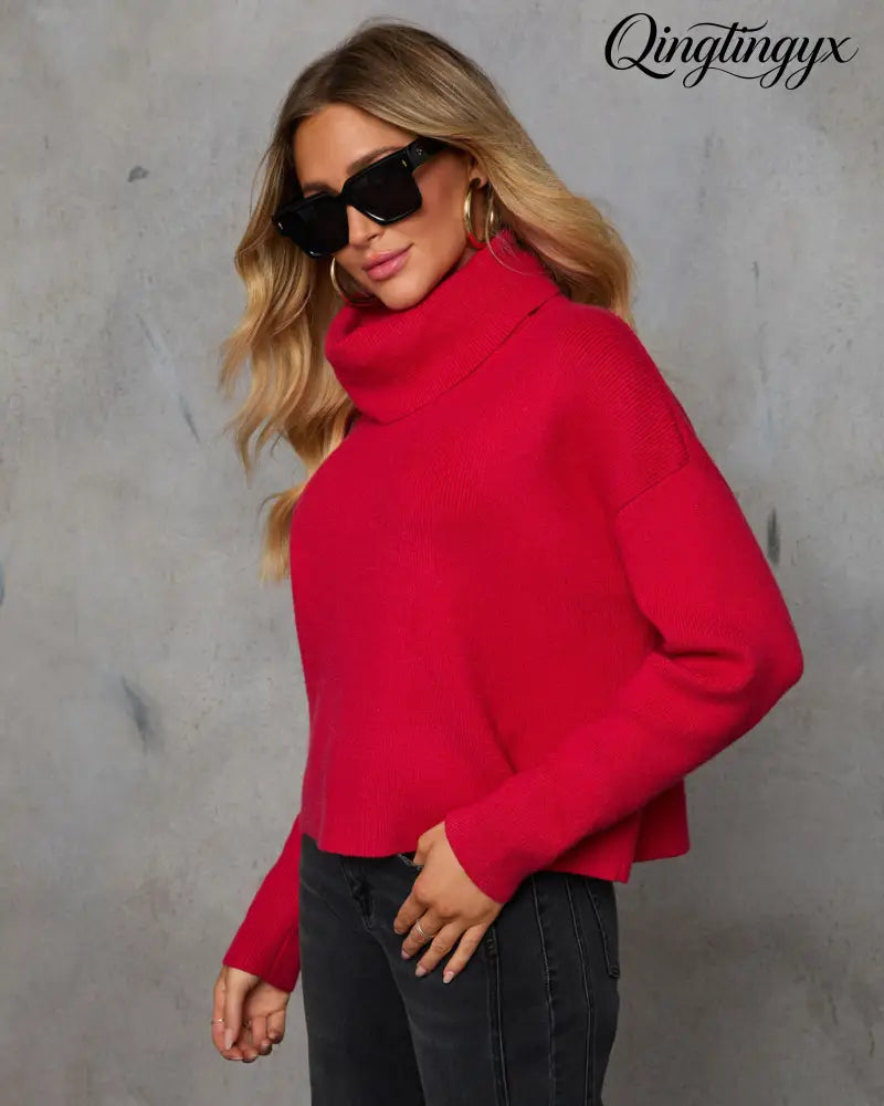 Latte Lover Turtleneck Knit Sweater - Long Sleeve Sweater