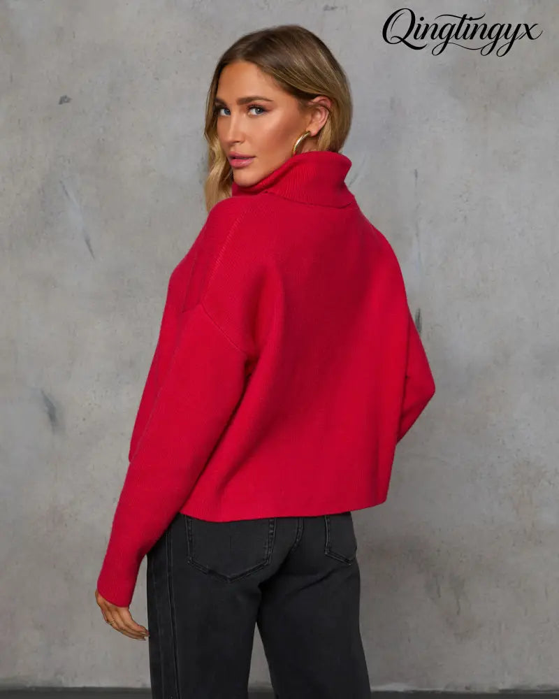 Latte Lover Turtleneck Knit Sweater - Long Sleeve Sweater