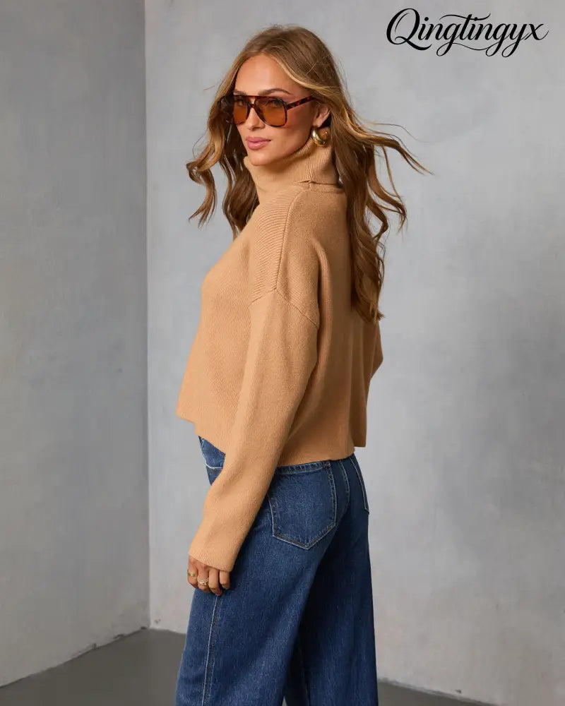 Latte Lover Turtleneck Knit Sweater - Long Sleeve Sweater