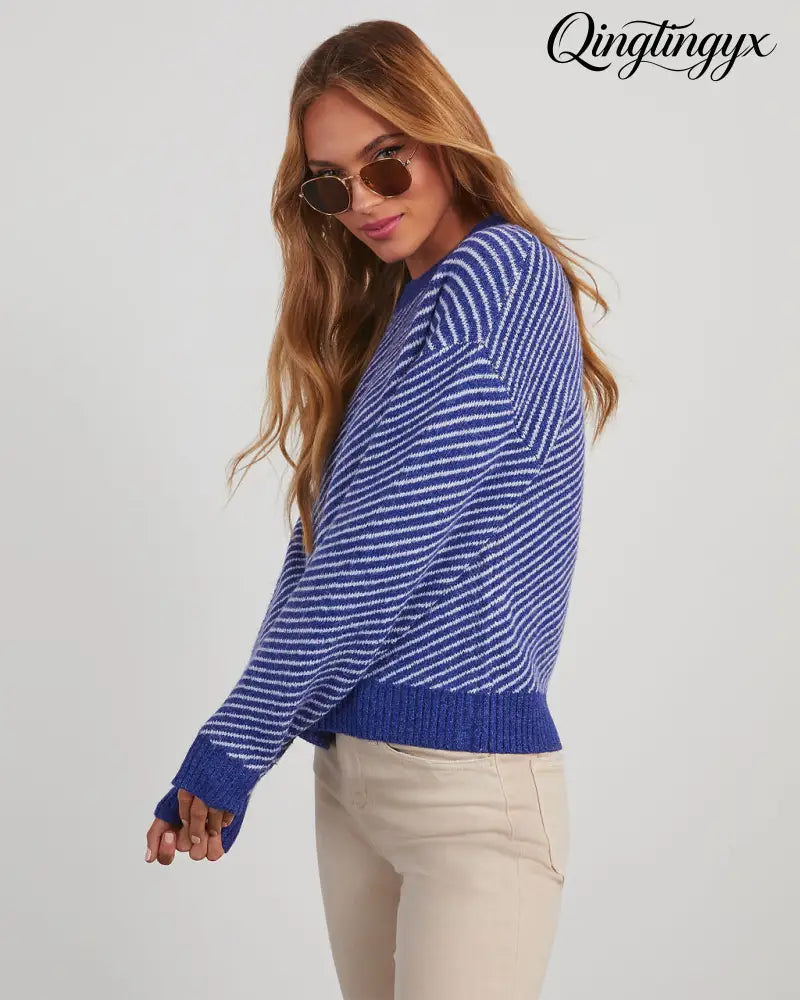 Mallory Striped Crewneck Sweater - Long Sleeve Sweater