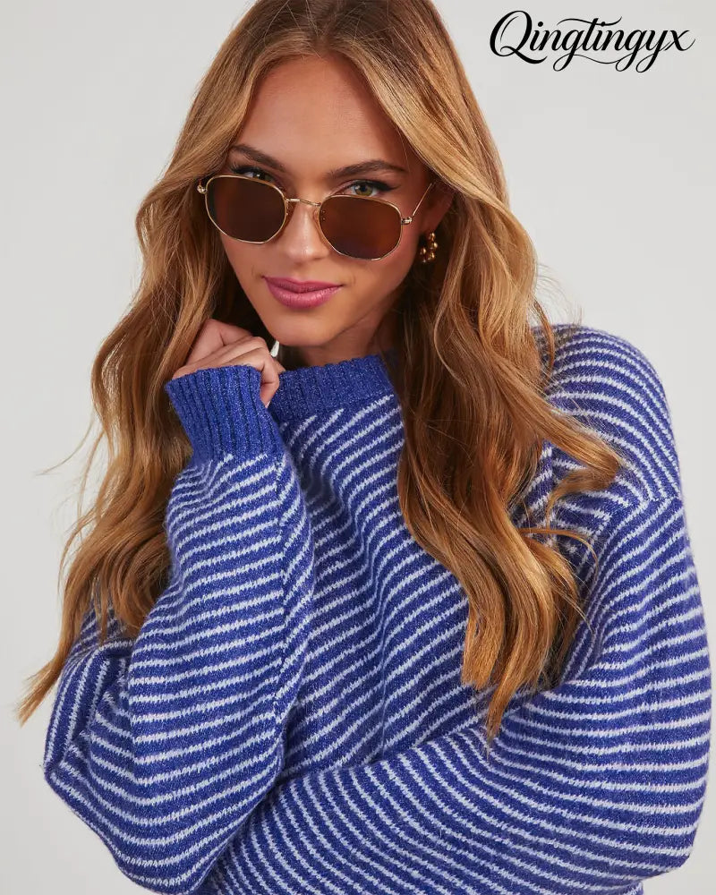 Mallory Striped Crewneck Sweater - Long Sleeve Sweater