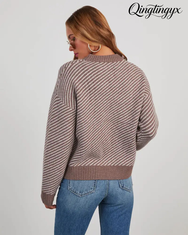 Mallory Striped Crewneck Sweater - Long Sleeve Sweater