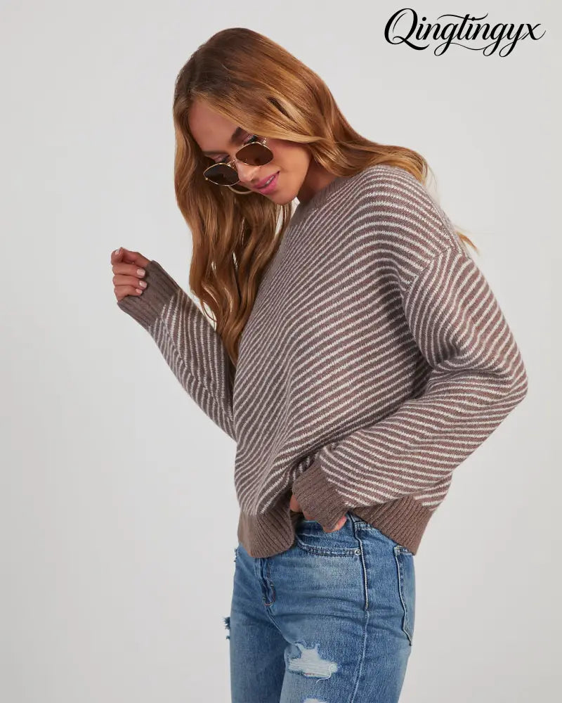 Mallory Striped Crewneck Sweater - Long Sleeve Sweater