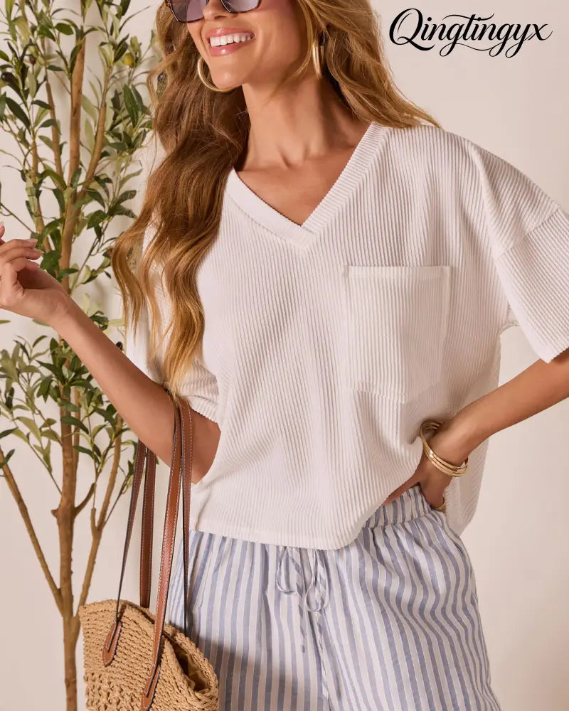 Megan Rib Knit Short Sleeve Top - Short Sleeve Top