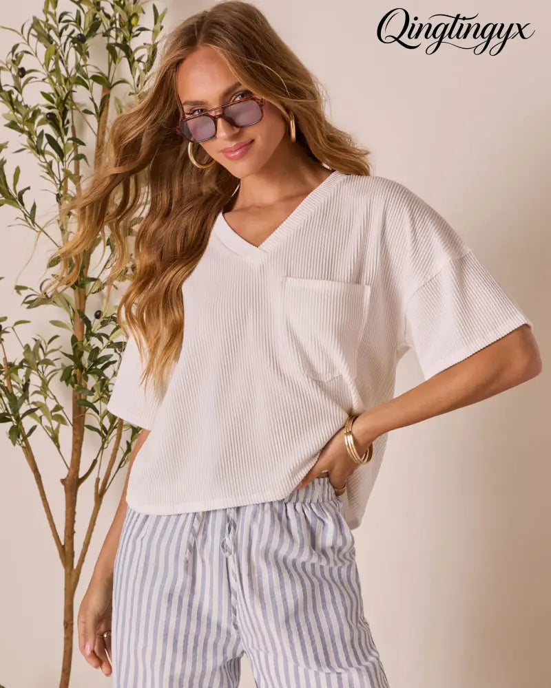 Megan Rib Knit Short Sleeve Top - Short Sleeve Top