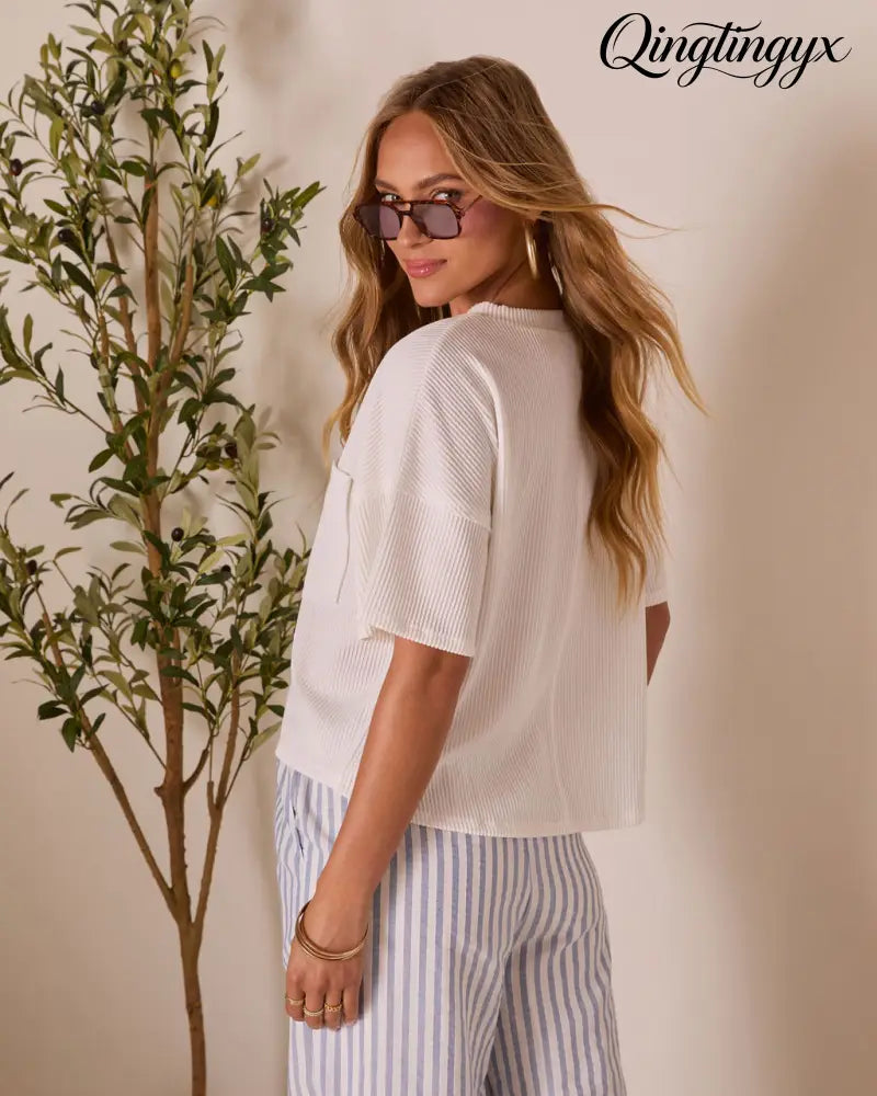 Megan Rib Knit Short Sleeve Top - Short Sleeve Top