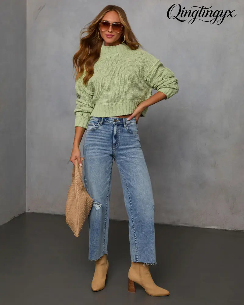 Mood Lift Turtleneck Sweater - Light Green / XS - Long Sleeve Sweater