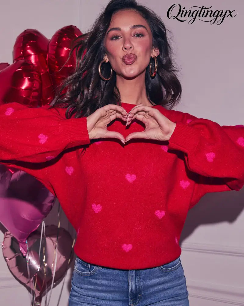Normah Embroidered Heart Sweater - Long Sleeve Sweater