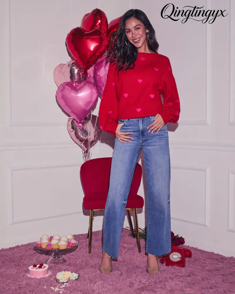 Normah Embroidered Heart Sweater - Long Sleeve Sweater