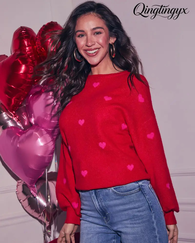 Normah Embroidered Heart Sweater - Long Sleeve Sweater