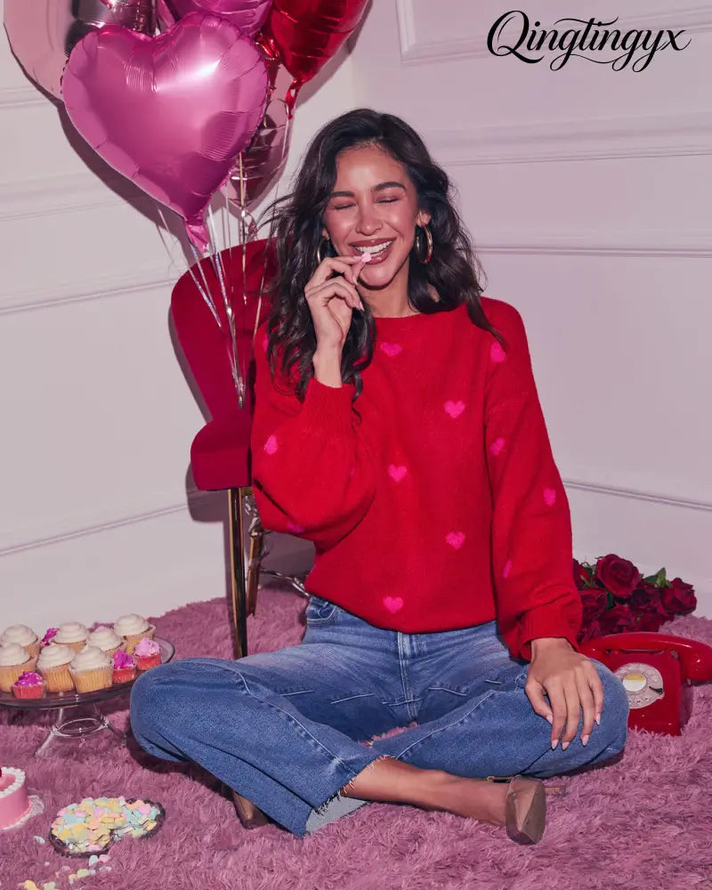 Normah Embroidered Heart Sweater - Long Sleeve Sweater