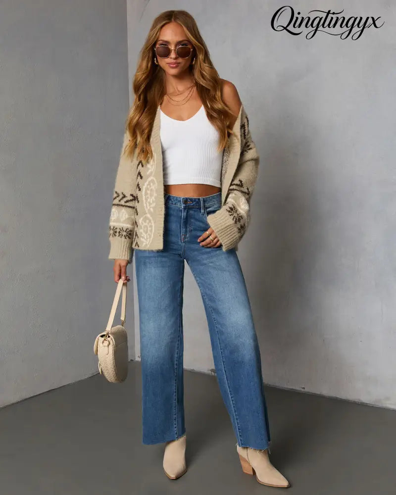 Oat Loop Abstract Print Cardigan - Cardigan