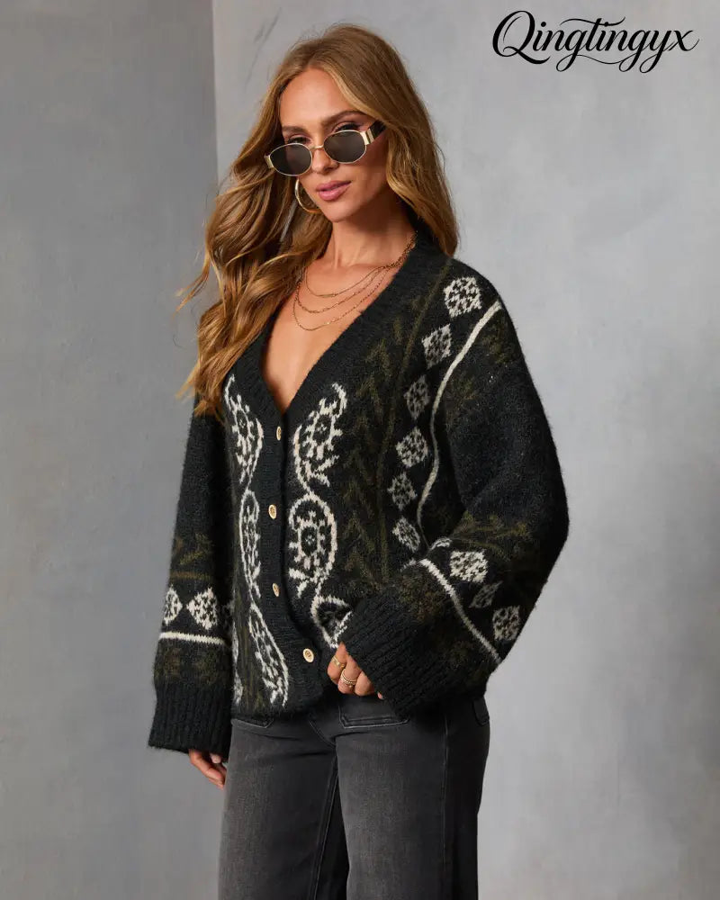 Oat Loop Abstract Print Cardigan - Cardigan