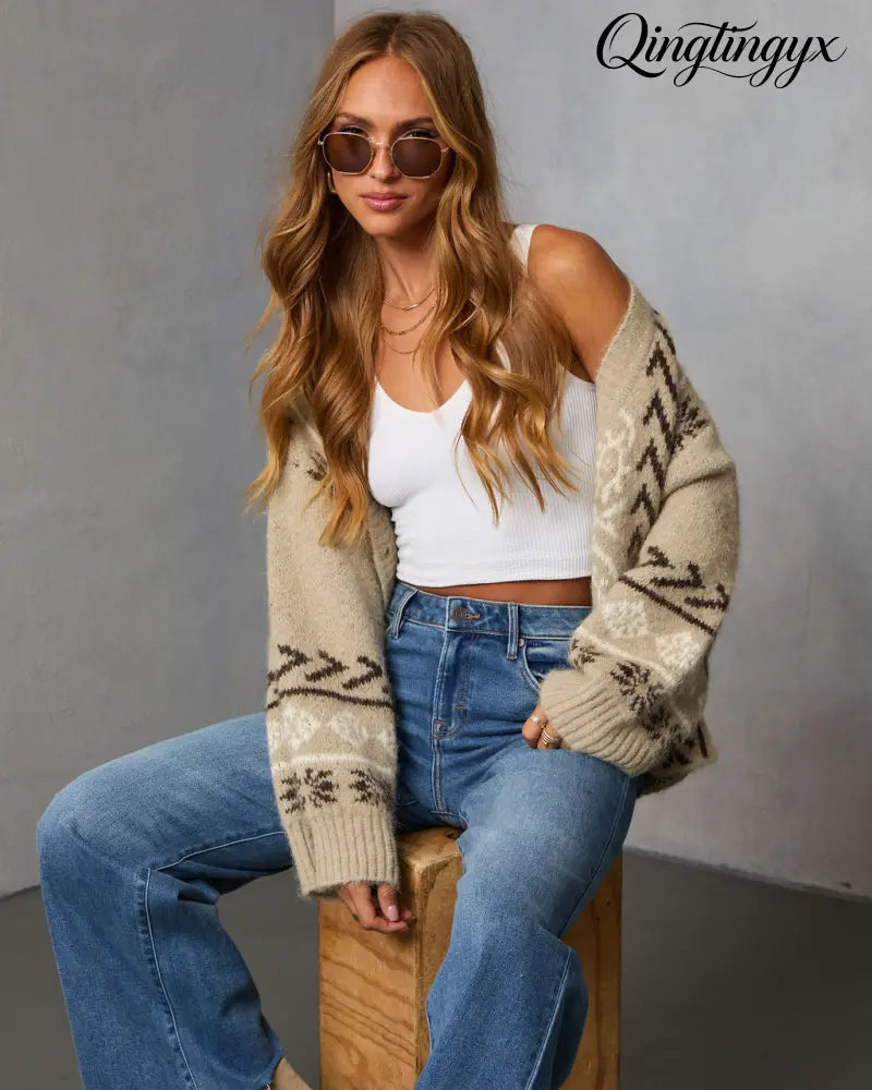 Oat Loop Abstract Print Cardigan - Cardigan
