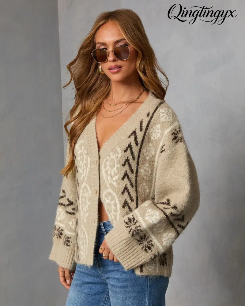 Oat Loop Abstract Print Cardigan - Cardigan