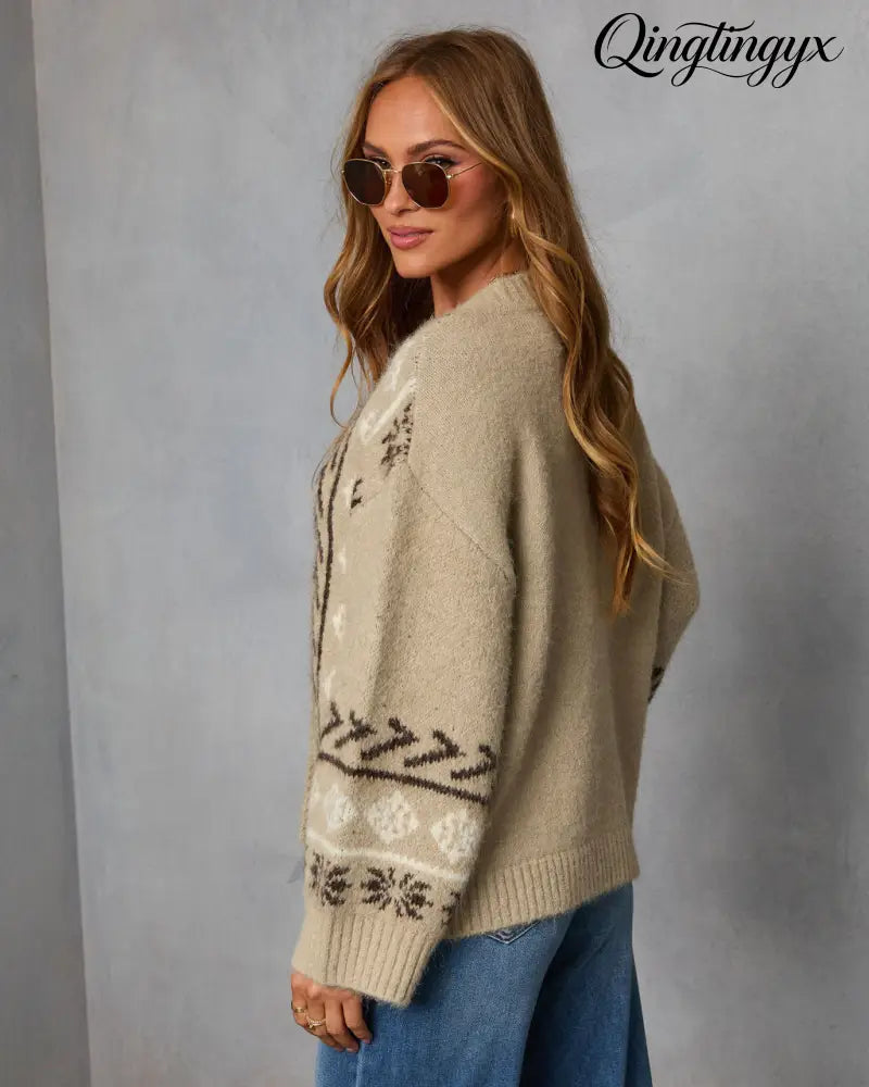 Oat Loop Abstract Print Cardigan - Cardigan