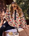 Pauleen Sherpa Floral Quarter Zip Sweatshirt - Sand Multi / M - Sweatshirt