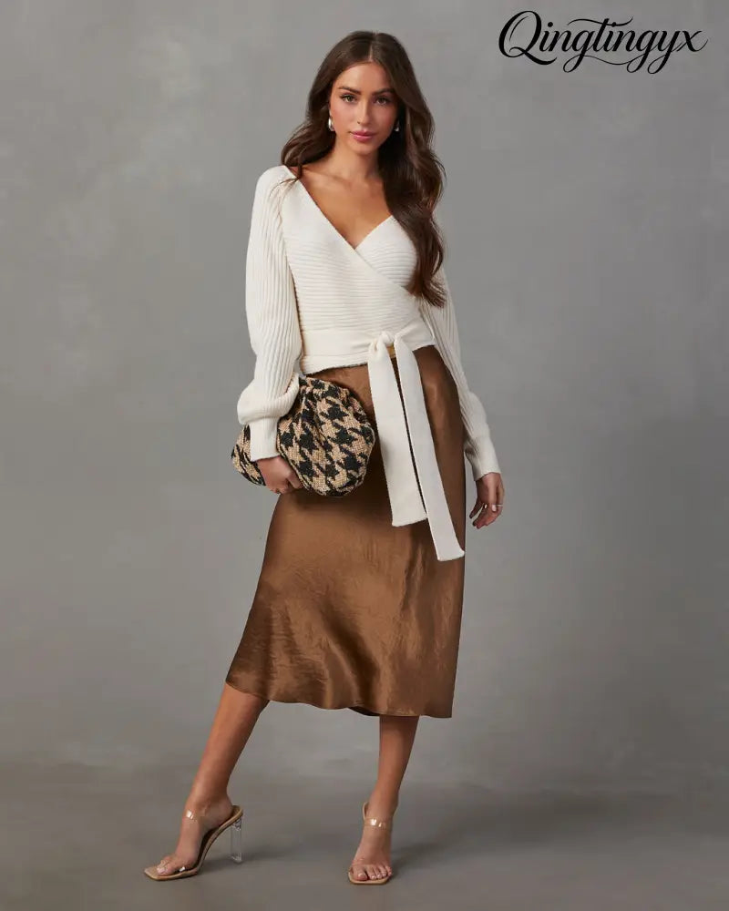 Rayna Cropped Wrap Sweater - Long Sleeve Sweater