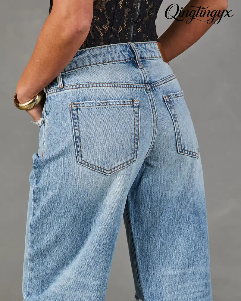 Reworked Frame Rigid Mid Rise Distressed Barrel Leg Jeans - Jeans