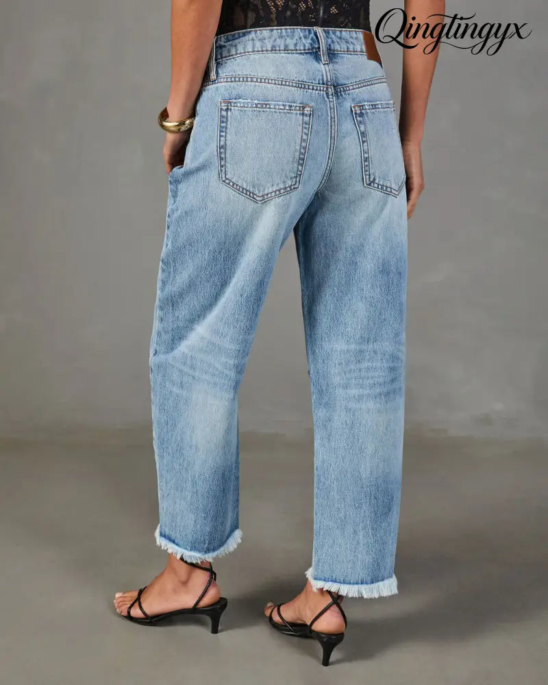 Reworked Frame Rigid Mid Rise Distressed Barrel Leg Jeans - Jeans