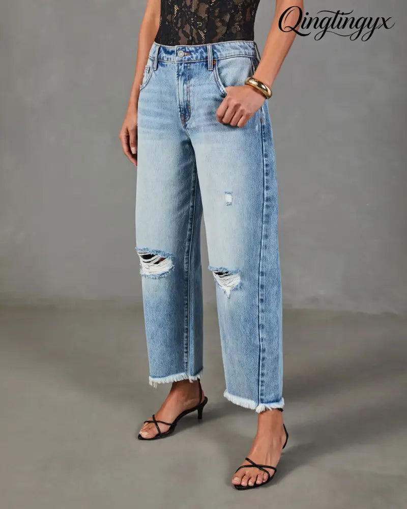 Reworked Frame Rigid Mid Rise Distressed Barrel Leg Jeans - Jeans