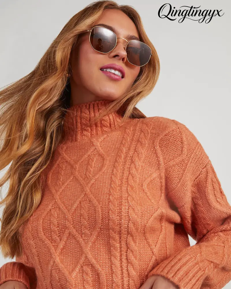 Sheila Cable Knit Turtleneck Sweater - Long Sleeve Sweater