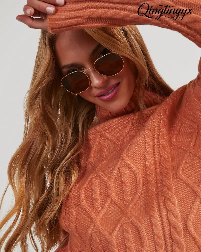 Sheila Cable Knit Turtleneck Sweater - Long Sleeve Sweater