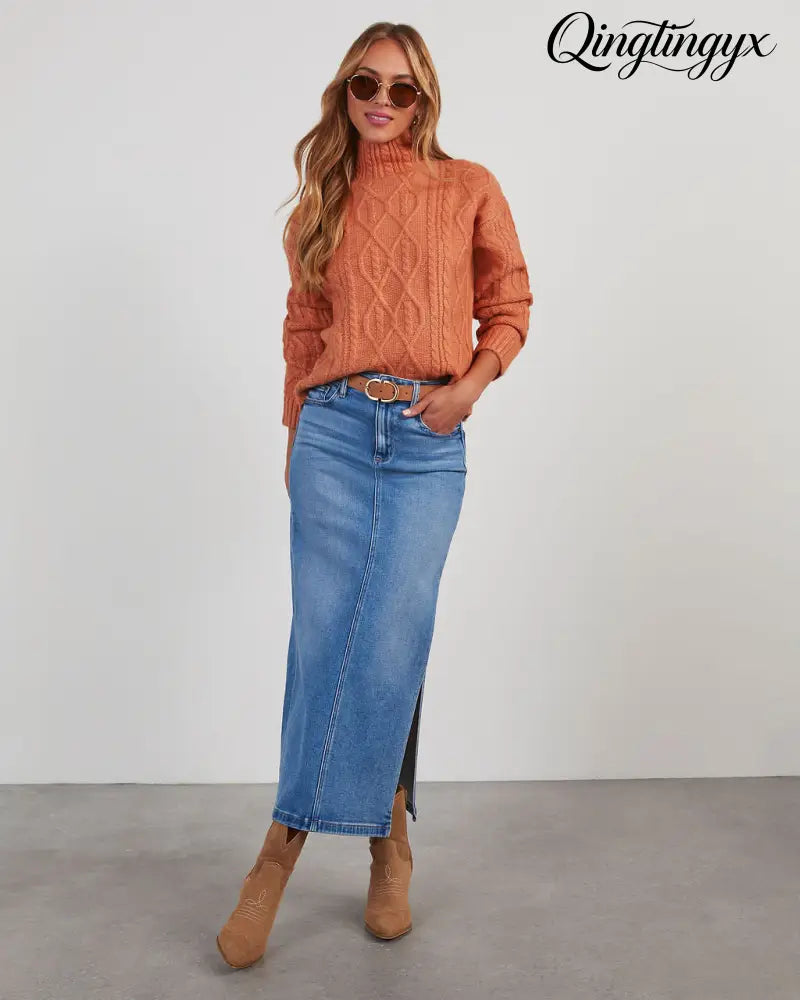 Sheila Cable Knit Turtleneck Sweater - Long Sleeve Sweater