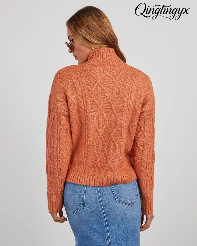 Sheila Cable Knit Turtleneck Sweater - Long Sleeve Sweater