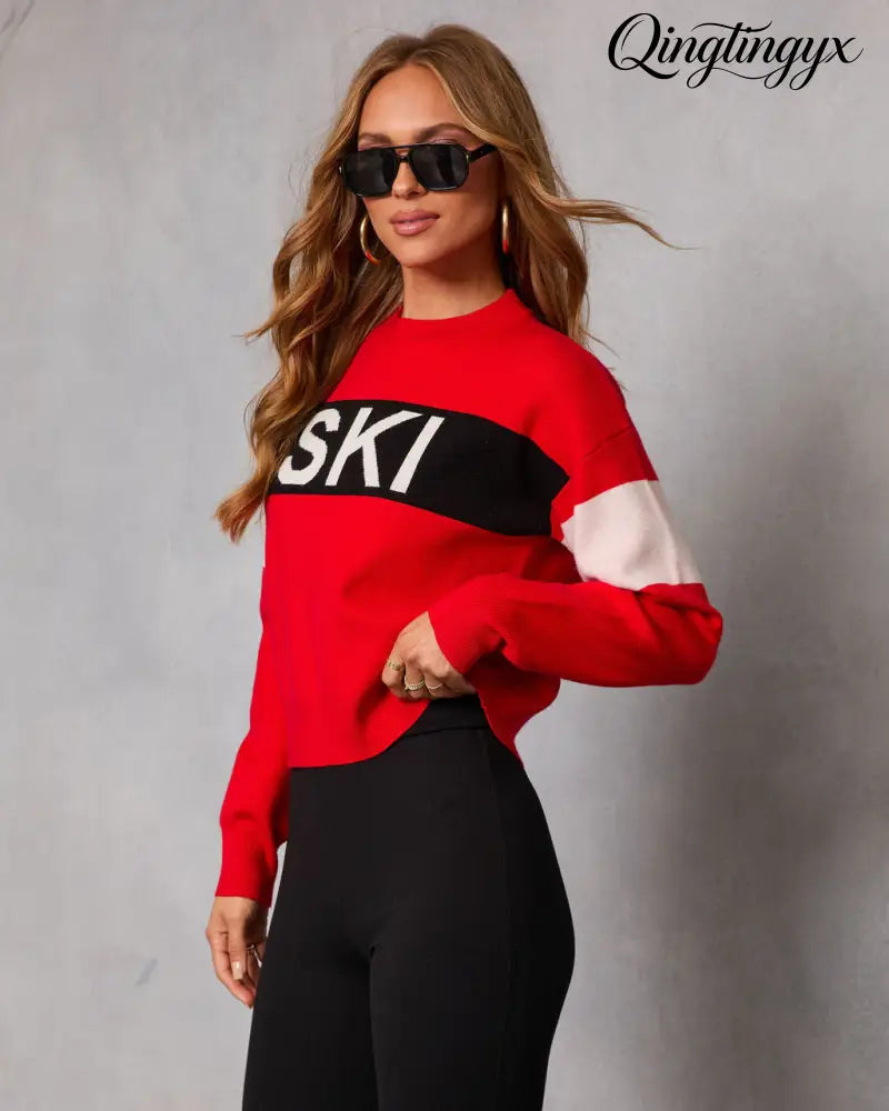 Ski Mode Graphic Knit Sweater - Long Sleeve Sweater