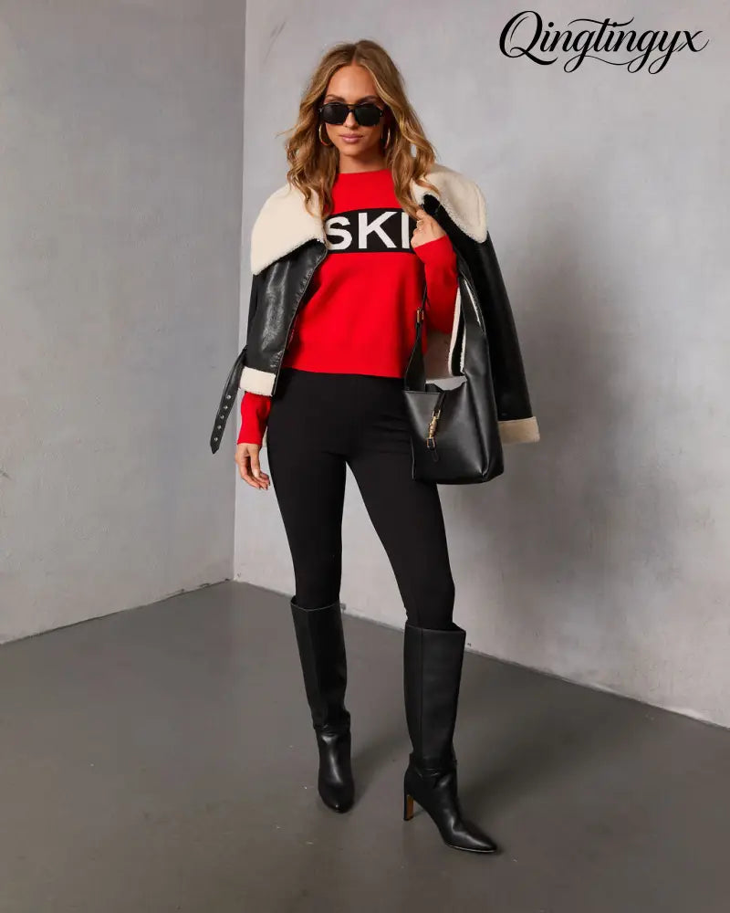 Ski Mode Graphic Knit Sweater - Long Sleeve Sweater