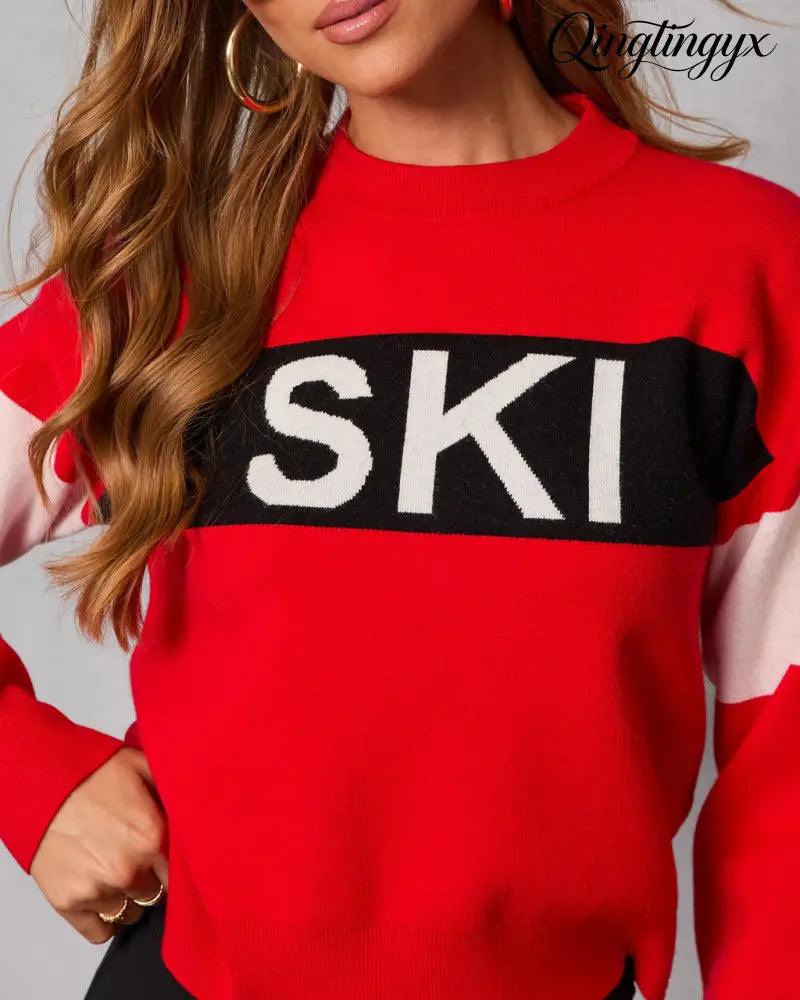 Ski Mode Graphic Knit Sweater - Long Sleeve Sweater