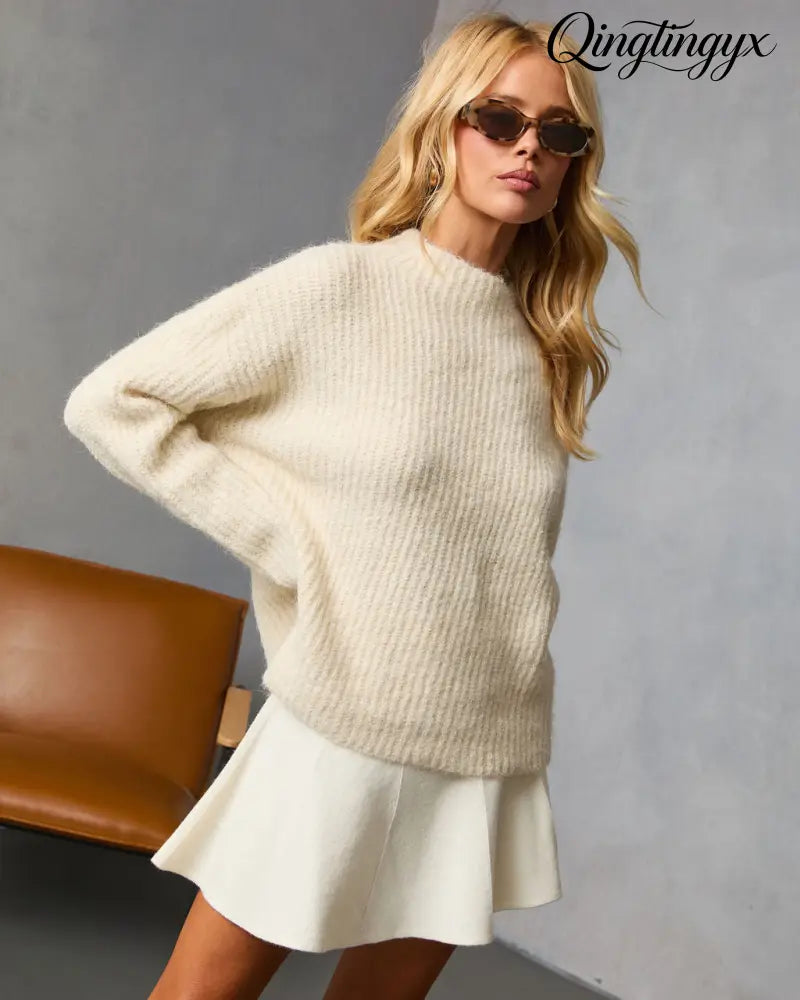 Slow Mornings Ribbed Mock Neck Sweater - Long Sleeve Sweater