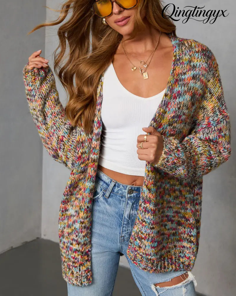 Soft Energy Multi Color Open Front Cardigan - Cardigan