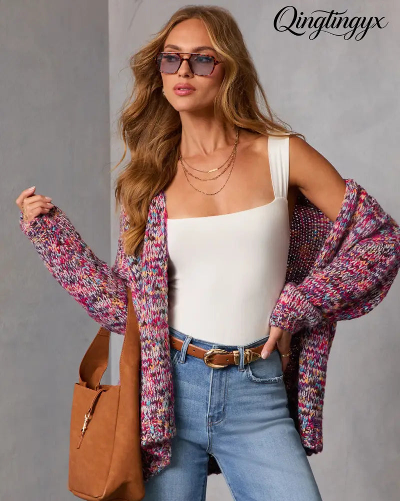 Soft Energy Multi Color Open Front Cardigan - Cardigan