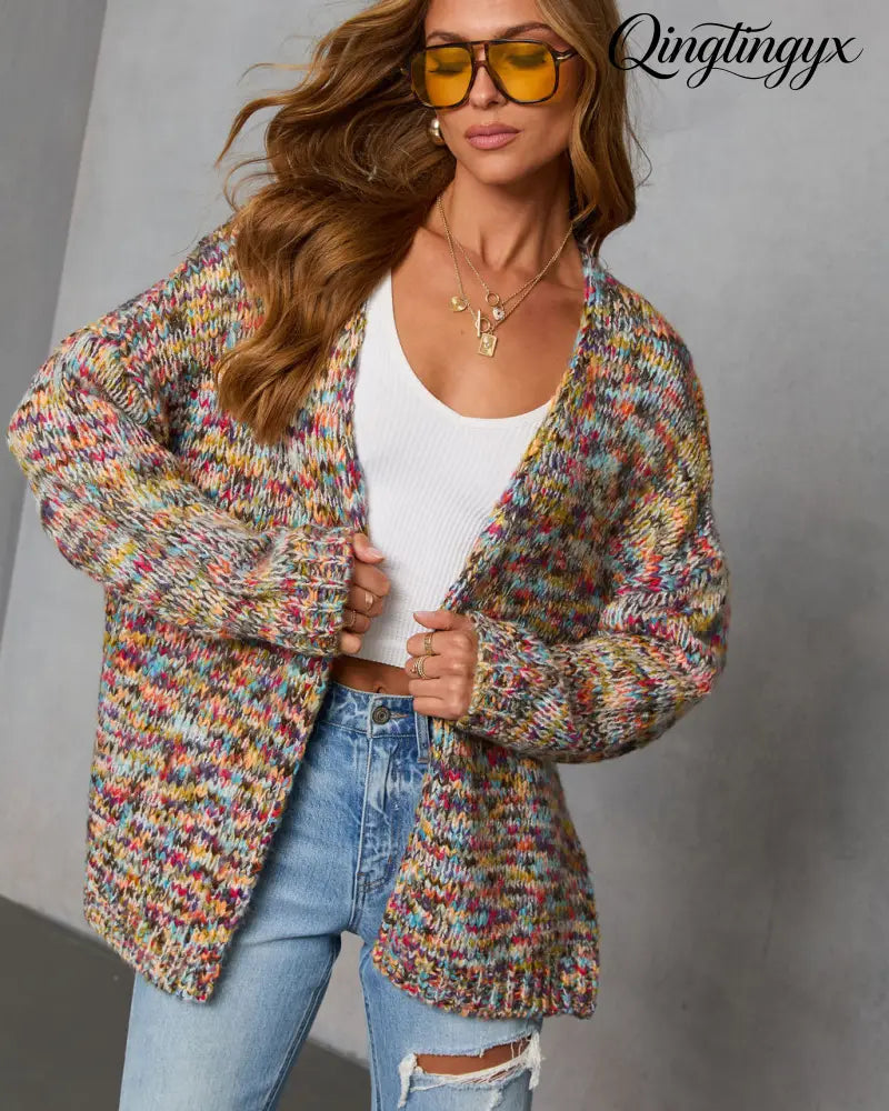 Soft Energy Multi Color Open Front Cardigan - Cardigan
