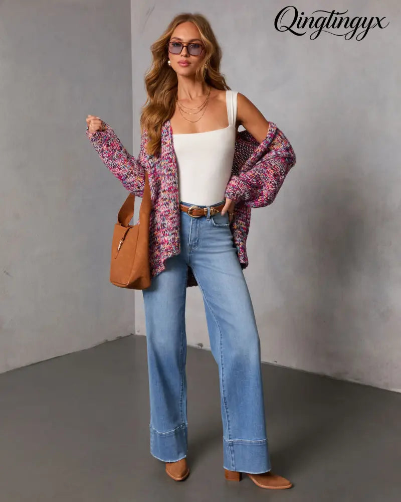 Soft Energy Multi Color Open Front Cardigan - Cardigan