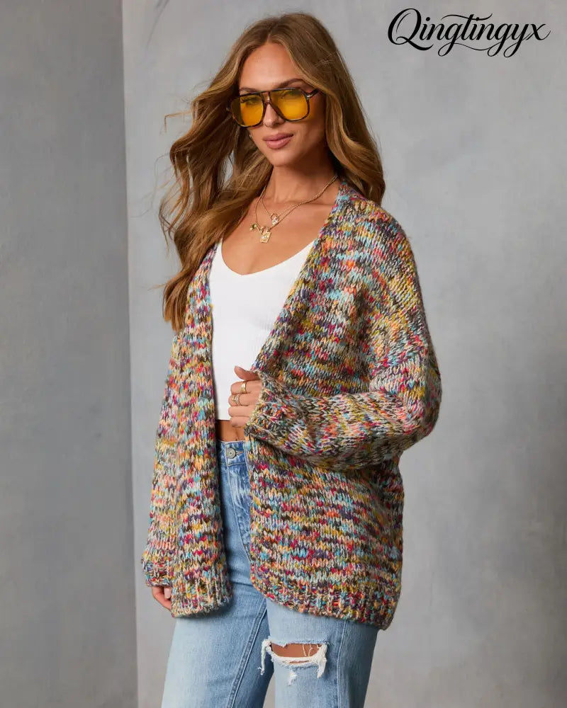 Soft Energy Multi Color Open Front Cardigan - Cardigan