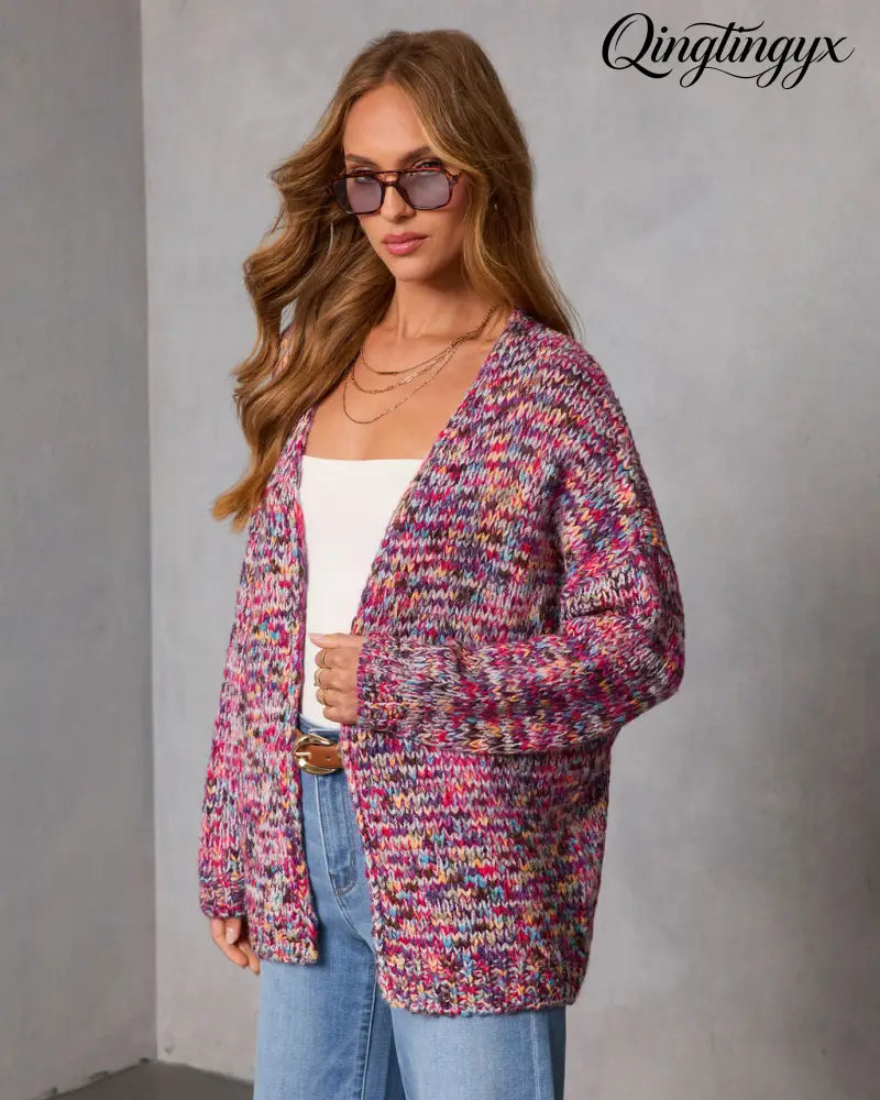 Soft Energy Multi Color Open Front Cardigan - Cardigan