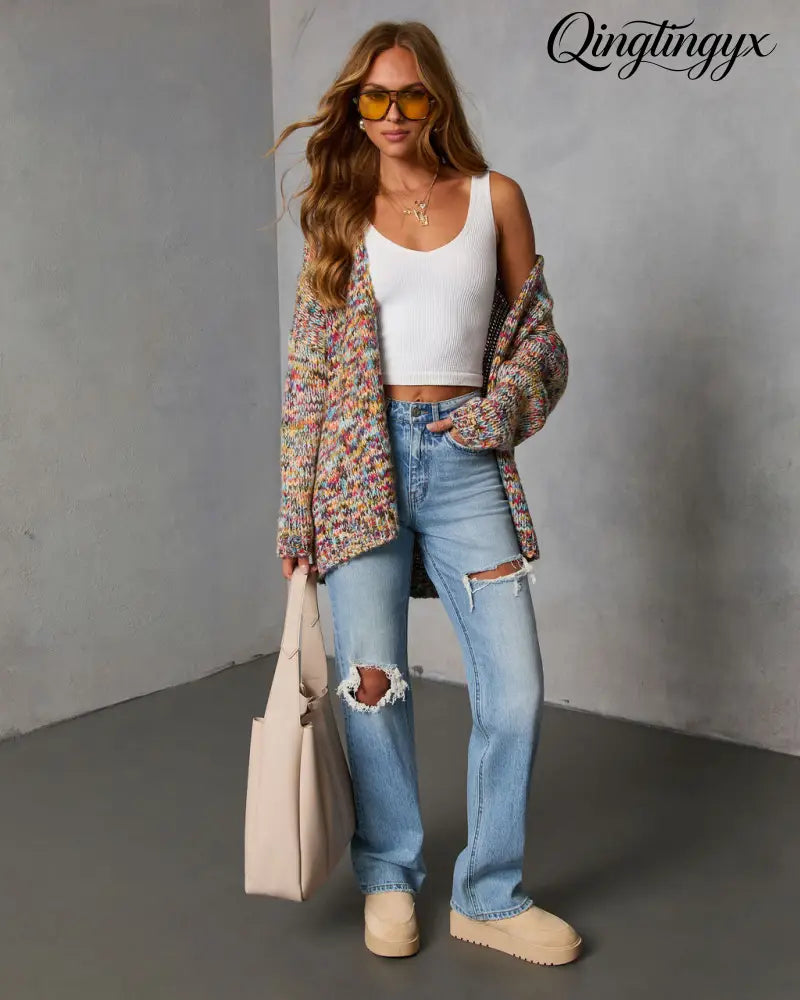 Soft Energy Multi Color Open Front Cardigan - Multi / S - Cardigan