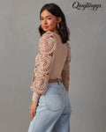 Sophia Crochet Sleeve Sweater Top - Beige / XS - Long Sleeve Sweater