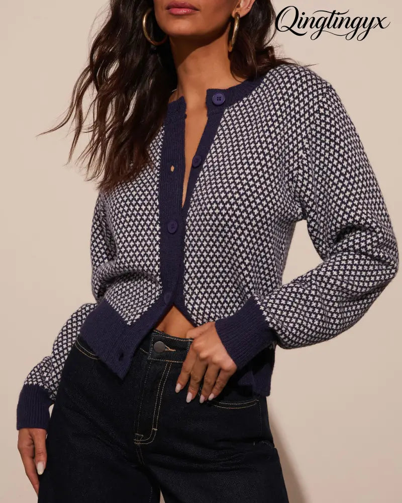 Spot On Abstract Contrast Cardigan - Navy / XS - Cardigan