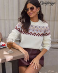 Sweet Charmer Pullover Sweater - White Multi / XS - Long Sleeve Sweater