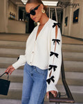 Sweet Darling Bow Embellished Cardigan - Cream / XS - Cardigan