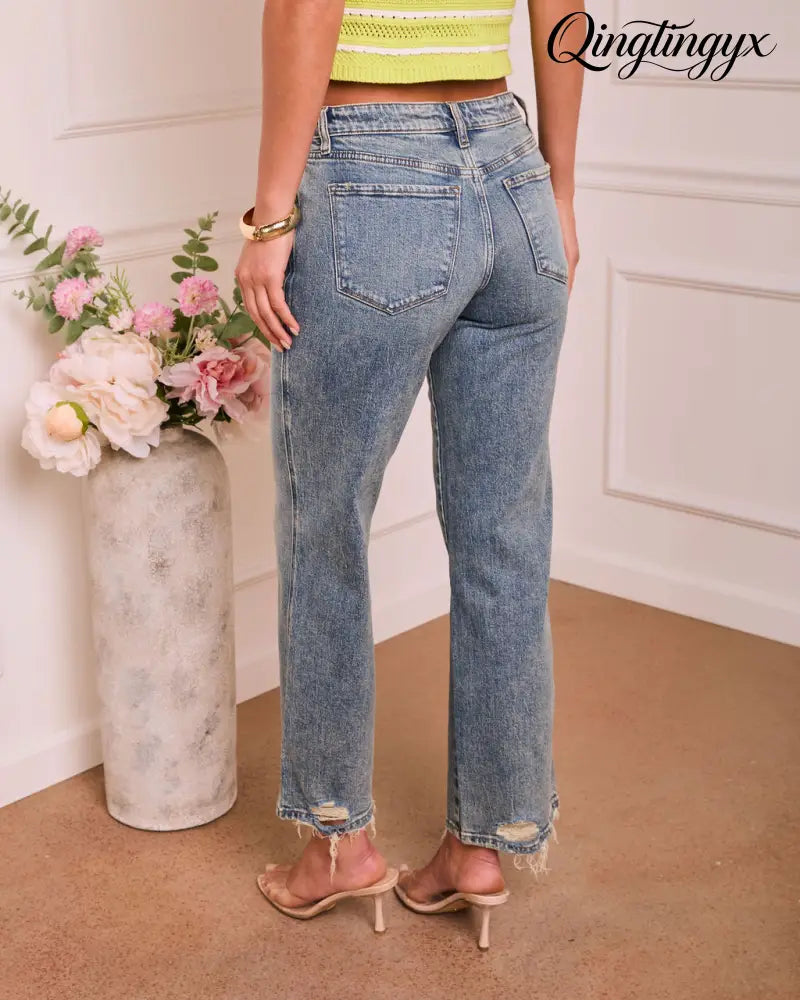 Timeless Studio Super Stretch Mid Rise Straight Leg Jeans - Jeans