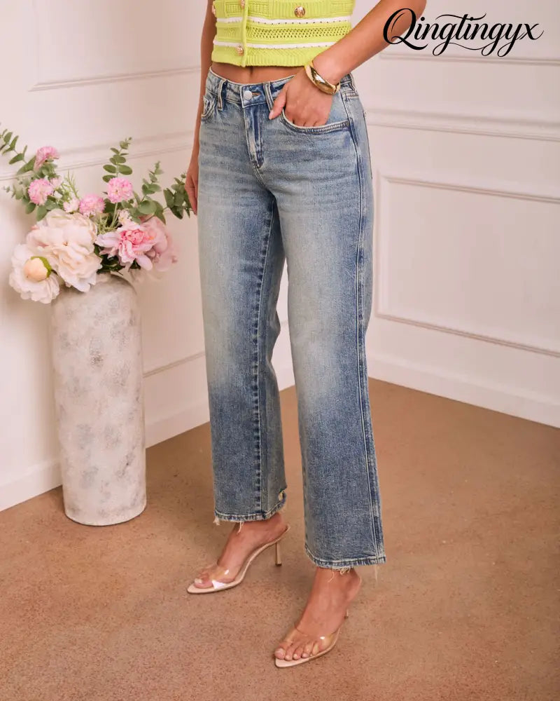 Timeless Studio Super Stretch Mid Rise Straight Leg Jeans - Jeans